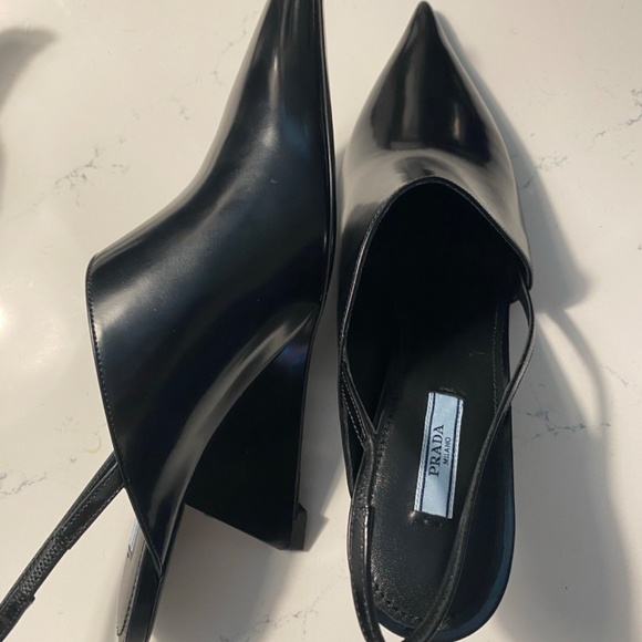 NEW Prada Leather Slingback Wedge Pumps Pointed Toe Wedge Heel US10 - Picture 3 of 10